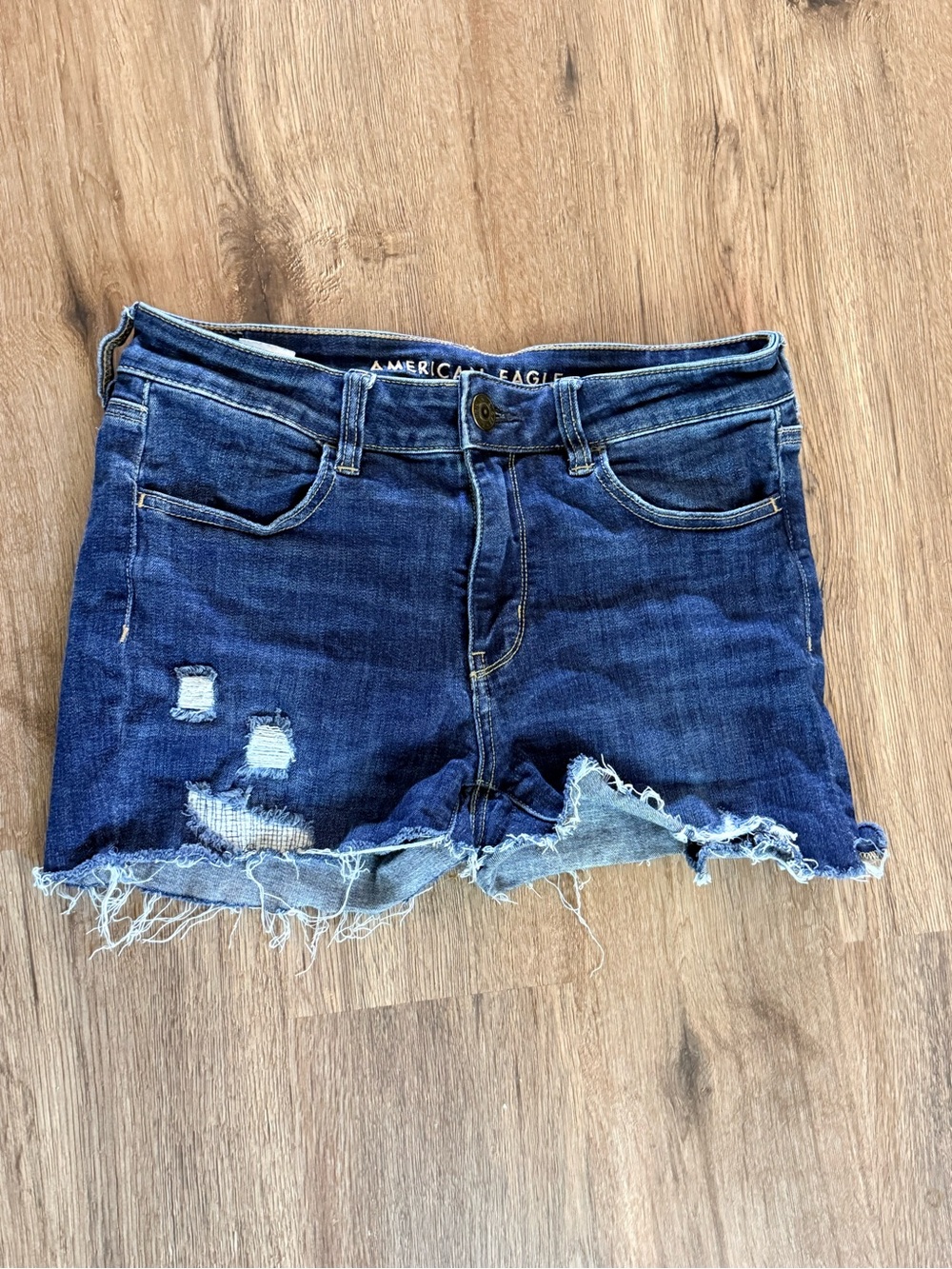 American Eagle Outfitters Blue Distressed Frayed Hem Denim Shorts